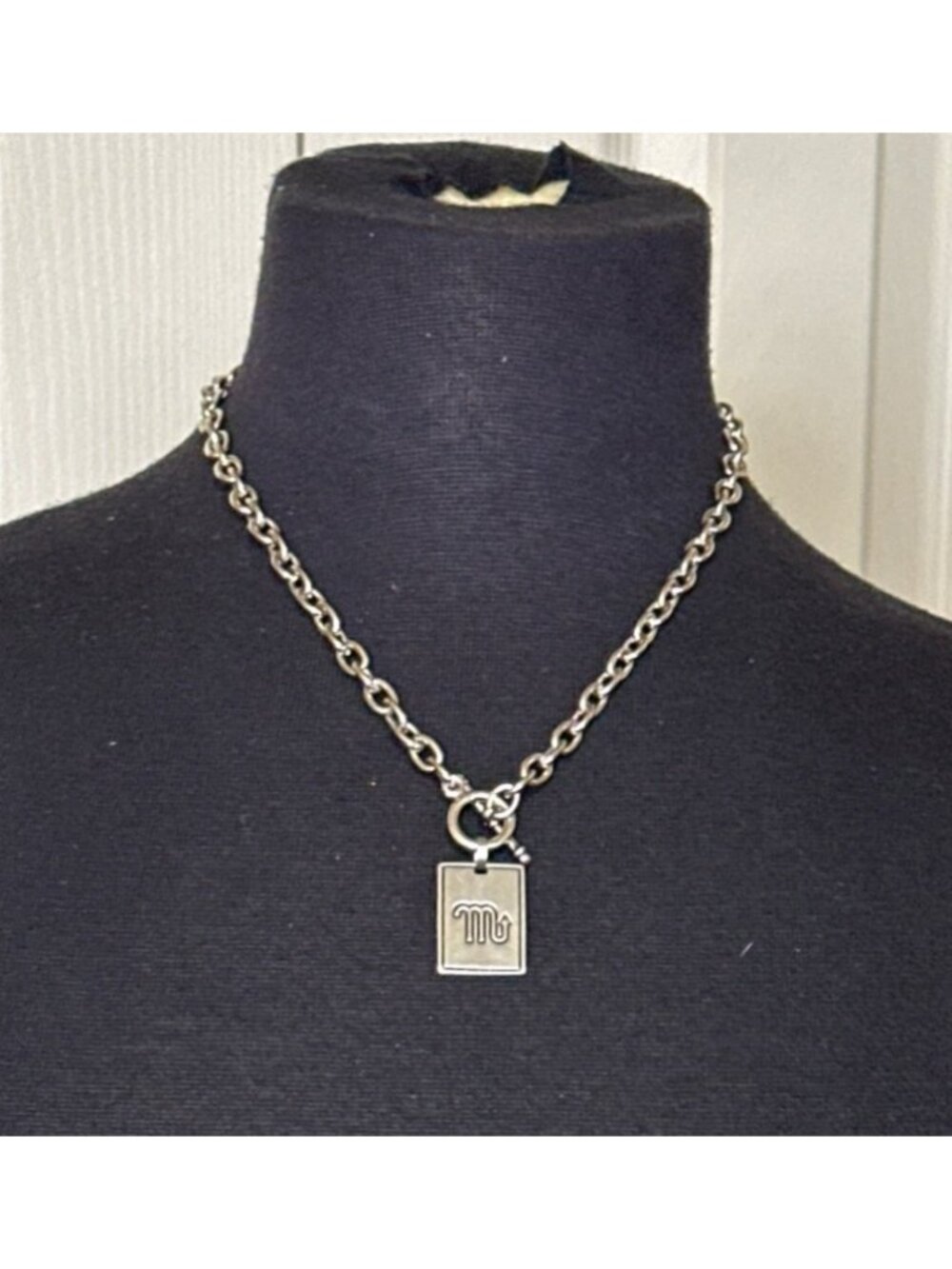 Scorpio Icon Collection Silver Chain Necklace w/Letter M Charm 9" Height (NEW)